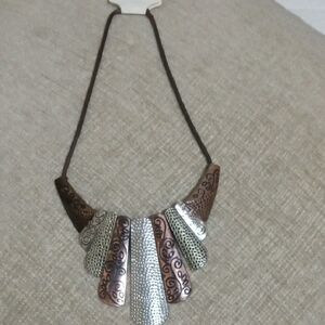 Fashion Jewelry Silver and Brown Statement Necklace